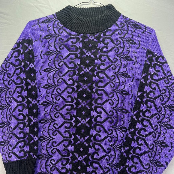 Vintage Grandma Sweater Womens Medium Purple Geometric Arielle Acrylic Knit USA - Picture 3 of 9